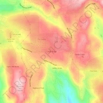Mapa topográfico Cedar Ridge, altitud, relieve