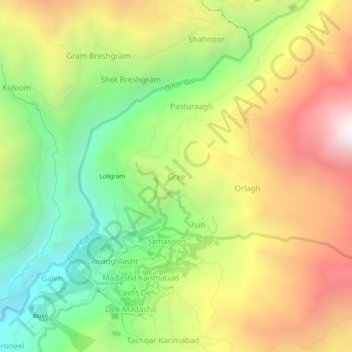 Mapa topográfico Gree, altitud, relieve