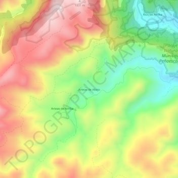 Mapa topográfico Arteas de Abajo, altitud, relieve