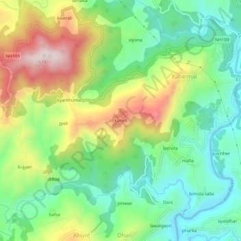 Mapa topográfico kaneli, altitud, relieve