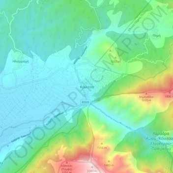 Mapa topográfico Κόνιτσα, altitud, relieve