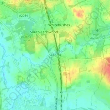 Mapa topográfico Salfords, altitud, relieve