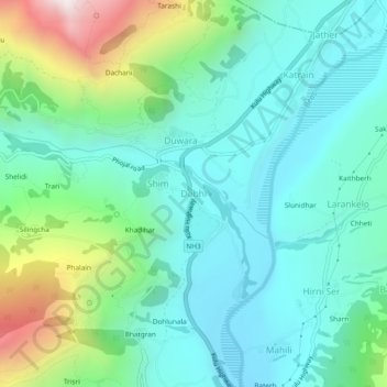 Mapa topográfico Dobhi, altitud, relieve