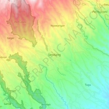 Mapa topográfico Sendang, altitud, relieve