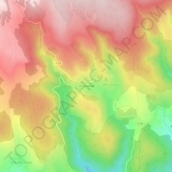 Mapa topográfico Le Fromental, altitud, relieve
