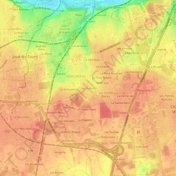 Mapa topográfico Les Aubuis, altitud, relieve