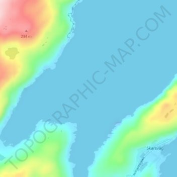 Mapa topográfico Vestfjorden, altitud, relieve