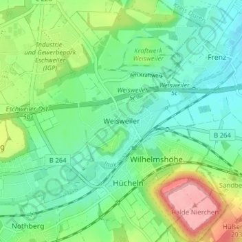 Mapa topográfico Weisweiler, altitud, relieve