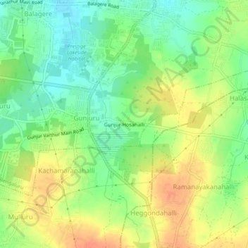 Mapa topográfico Gunjur Hosahalli, altitud, relieve