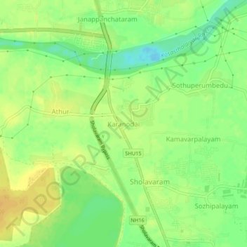 Mapa topográfico Karanodai, altitud, relieve