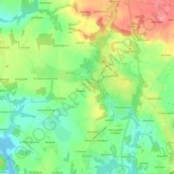Mapa topográfico Kergoff, altitud, relieve