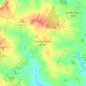 Mapa topográfico Langley Upper Green, altitud, relieve