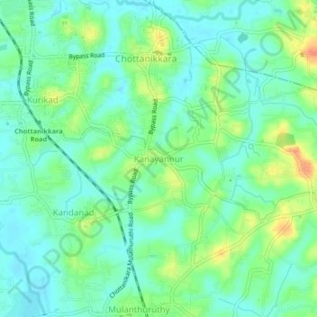 Mapa topográfico Kanayannur, altitud, relieve