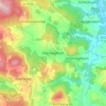 Mapa topográfico Obernaglbach, altitud, relieve