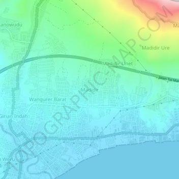 Mapa topográfico Madidir, altitud, relieve