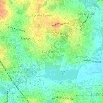 Mapa topográfico Kyalasanahalli, altitud, relieve