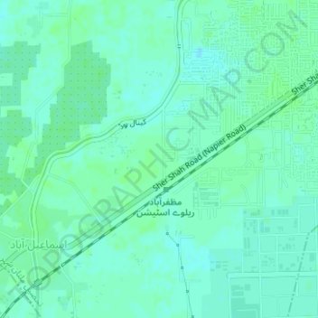 Mapa topográfico Muzafarabad, altitud, relieve