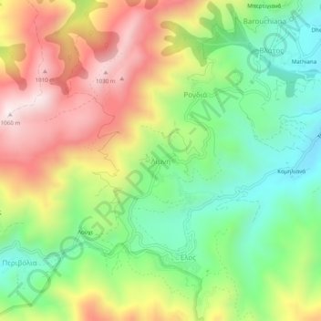 Mapa topográfico Limni, altitud, relieve