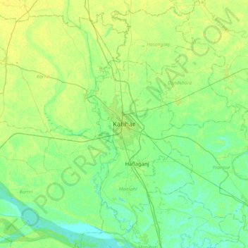 Mapa topográfico Katihar, altitud, relieve