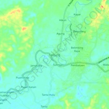 Mapa topográfico Tanjung, altitud, relieve