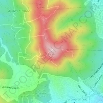 Mapa topográfico Aydos Dağı, altitud, relieve