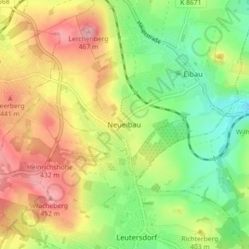Mapa topográfico Neueibau, altitud, relieve