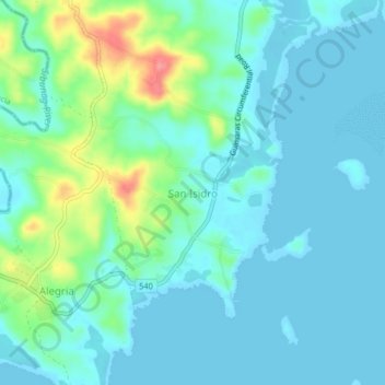 Mapa topográfico San Isidro, altitud, relieve