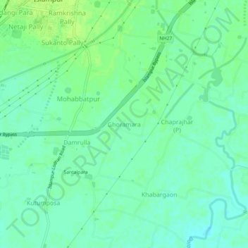 Mapa topográfico Ghoramara, altitud, relieve