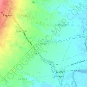 Mapa topográfico Mabca, altitud, relieve