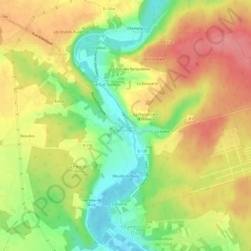 Mapa topográfico Les Pontonnières, altitud, relieve