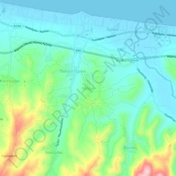 Mapa topográfico Modio, altitud, relieve