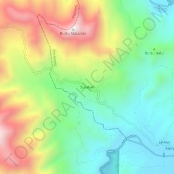 Mapa topográfico Surakan, altitud, relieve