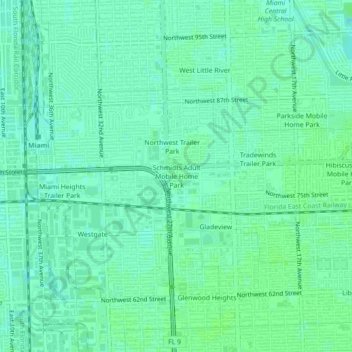 Mapa topográfico Schmidts Adult Mobile Home Park, altitud, relieve