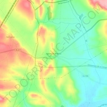 Mapa topográfico Aguilar de Anguita, altitud, relieve