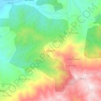 Mapa topográfico Ighil Igueni, altitud, relieve