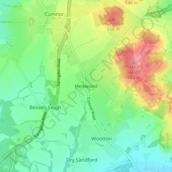 Mapa topográfico Henwood, altitud, relieve
