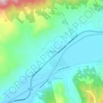Mapa topográfico Gümenek, altitud, relieve