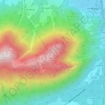Mapa topográfico Unternberg, altitud, relieve