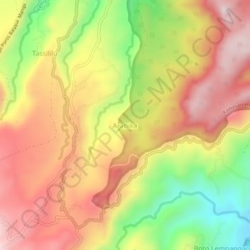 Mapa topográfico Arabika, altitud, relieve