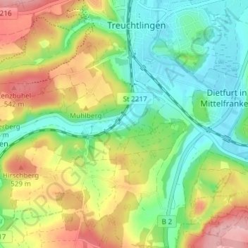 Mapa topográfico Dickmühle, altitud, relieve