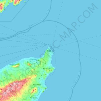 Mapa topográfico Rhodes, altitud, relieve