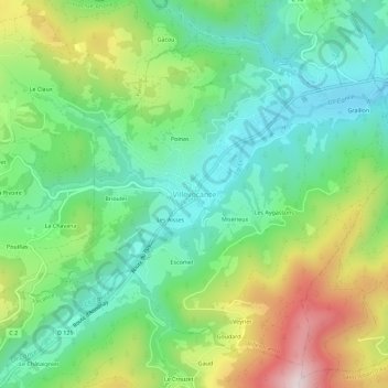Mapa topográfico Villevocance, altitud, relieve