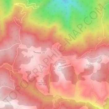 Mapa topográfico Goč, altitud, relieve