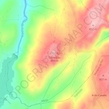 Mapa topográfico Casteição, altitud, relieve