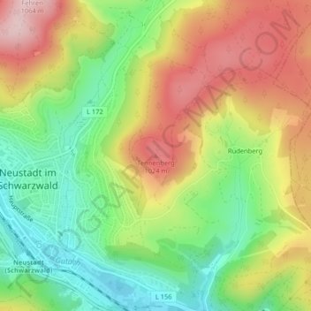 Mapa topográfico Tennenberg, altitud, relieve