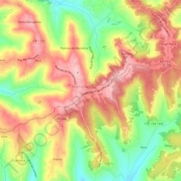 Mapa topográfico Zaburreira, altitud, relieve