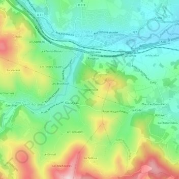 Mapa topográfico Fontgarnoud, altitud, relieve