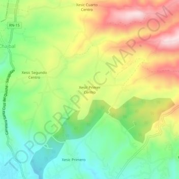 Mapa topográfico Xesic Primer Centro, altitud, relieve