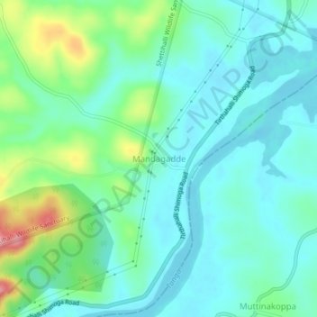Mapa topográfico Mandagadde, altitud, relieve