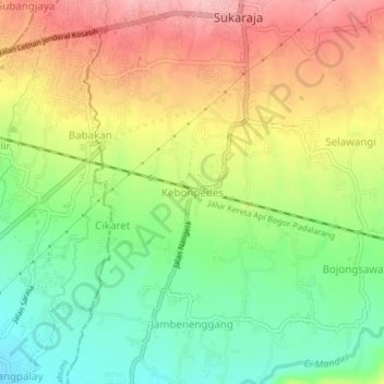 Mapa topográfico Kebonpedes, altitud, relieve